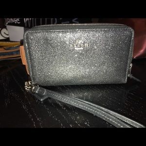 Coach Metallic black Zip Wristlet Wallet PhoneCase
